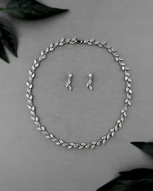 CZ Minimalist Vine Bridal Necklace Set