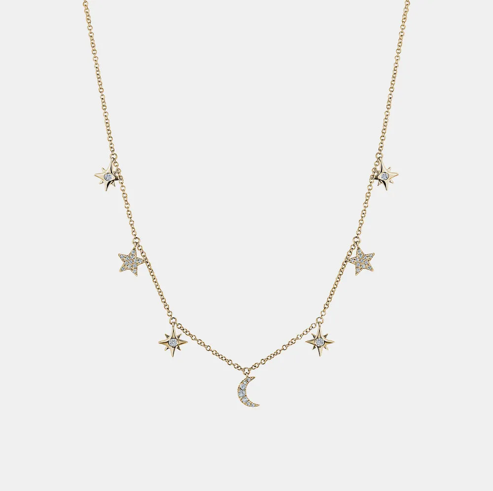 Dangling Diamond Star Moon Necklace