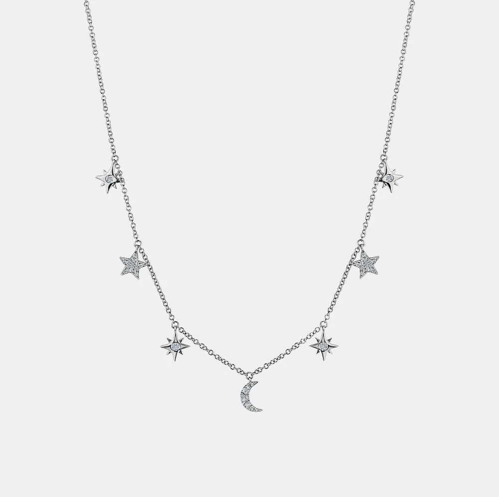 Dangling Diamond Star Moon Necklace