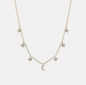 Dangling Diamond Star Moon Necklace