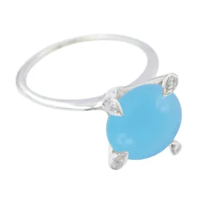 Designer Stone Chalcedony Sterling Silver Ring Real Flower Jewelry