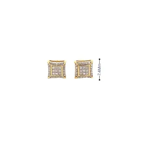 Diamond 0.25Ctw Square Shaped Earring With Gold Strip