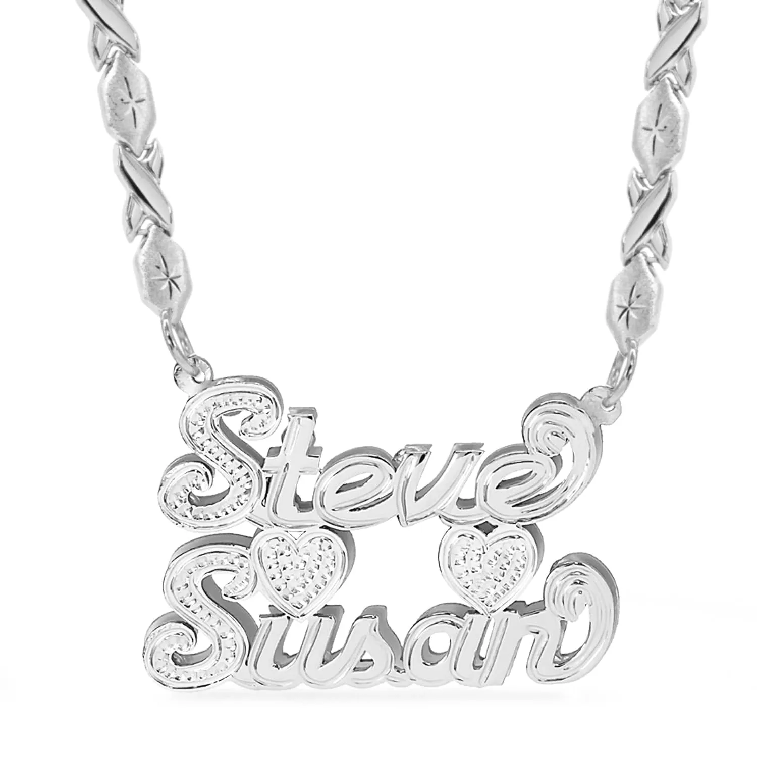 Double Plated Couples Name Necklace with Xoxo chain