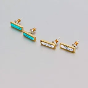 Earring Sets, Howlite And Turquoise Bar Stone Earrings, Gold Dipped Earrings, Geometric Jewelry, Minimalist Jewelry, (ESET1)