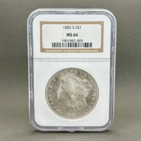 Estate 0.900 Fine Silver 1882 S $1 Morgan Dollar Coin NGC MS 66