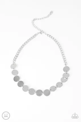 Faster Than SPOTLIGHT Silver Choker Necklace and matching Earrings - Paparazzi Accessories