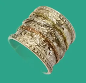 Fidget ring womens floral Spinner Ring. Sterling Silver and Gold. Israeli Meditation rings.