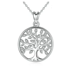 Filigree Tree of Life Crystal Medallion Necklace Sterling Silver