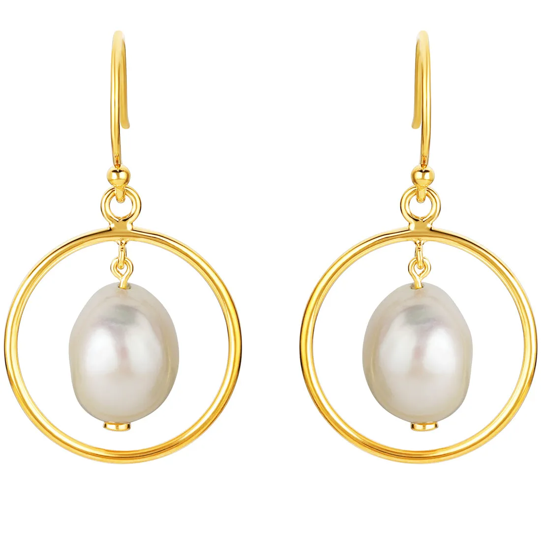 Freshwater Cultured Pearl Pendulum Drop Earrings in Yellow-Tone Sterling Silver