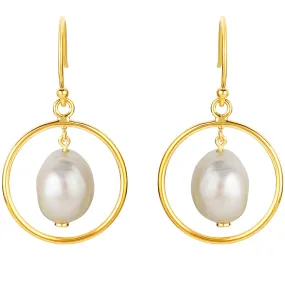 Freshwater Cultured Pearl Pendulum Drop Earrings in Yellow-Tone Sterling Silver