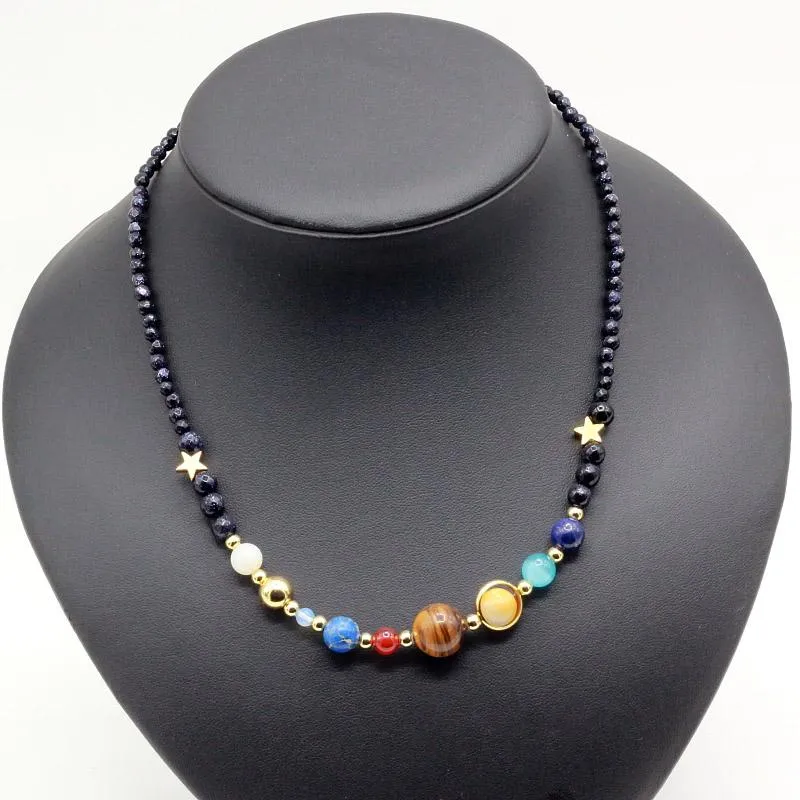 Galaxy and  Solar System Natural Stone Necklace