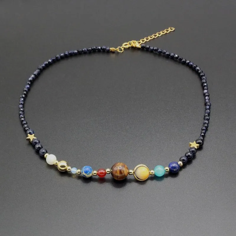 Galaxy and  Solar System Natural Stone Necklace