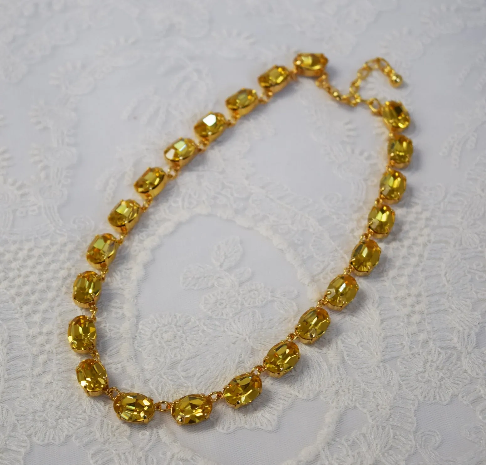 Golden Yellow Swarovski Crystal Necklace - Medium Oval