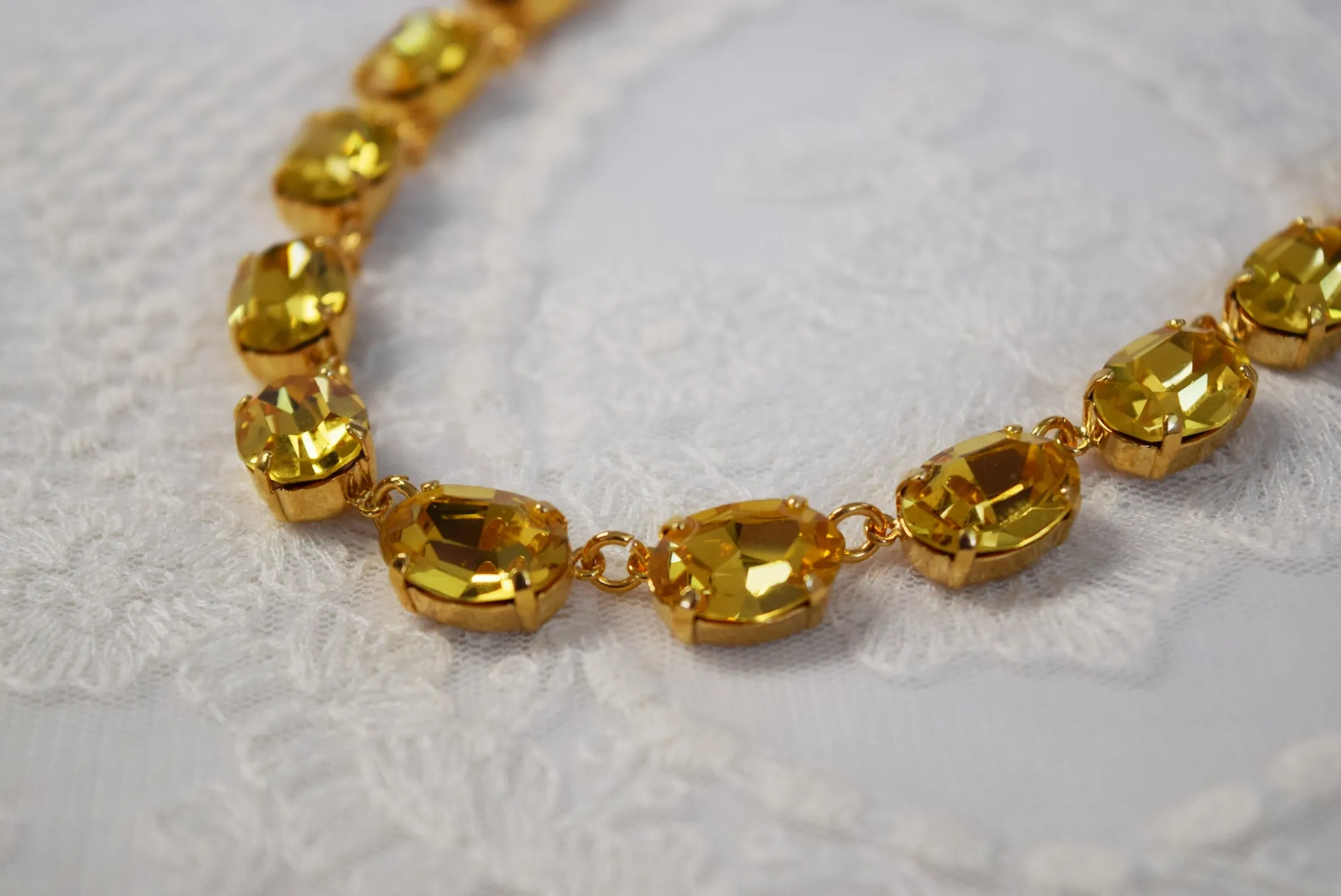 Golden Yellow Swarovski Crystal Necklace - Medium Oval