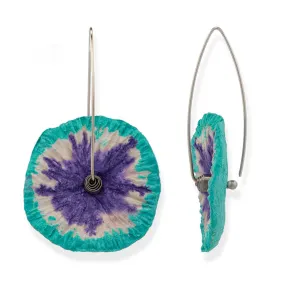 Handmade Flower Earrings Made From Papier-Mâché Turquoise Purple White