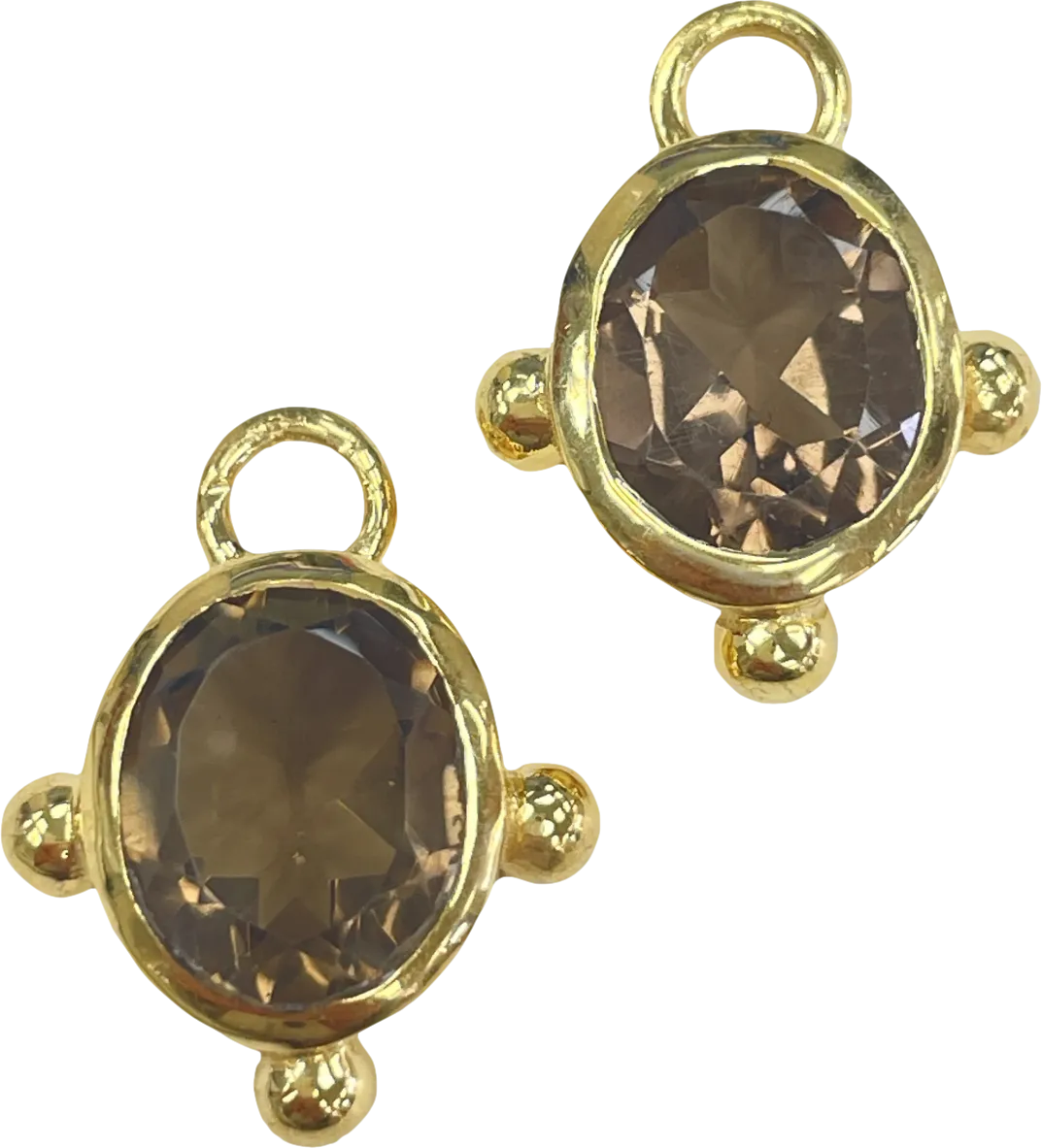 Heavenly London Gold / Smoky Quartz Oval Detachable Drops For Huggies/hoop Earrings