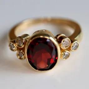 Henry VII 14k Gold, Garnet and Diamond Ring