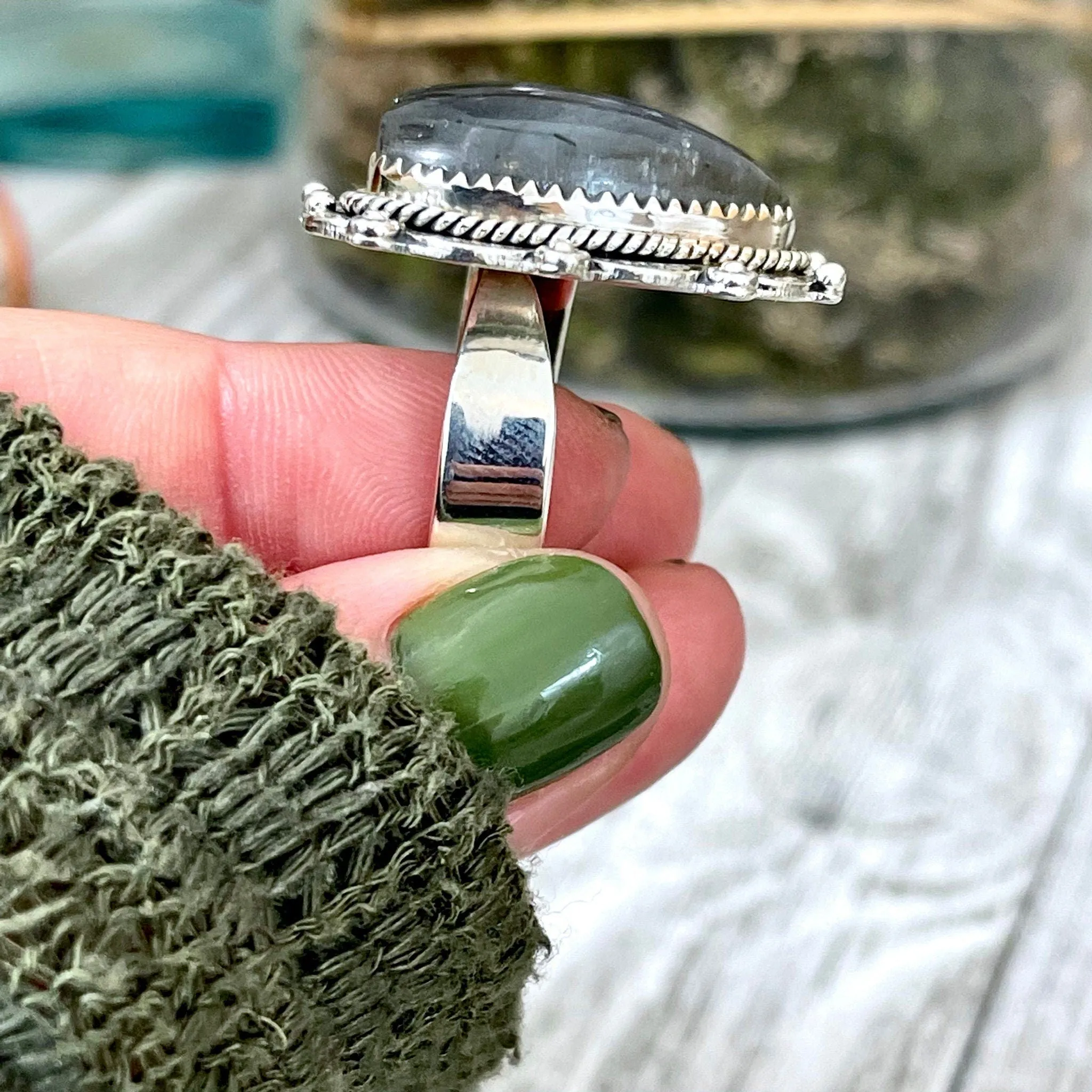 Labradorite Heart Crystal Statement Ring in Sterling Silver 925 - Adjustable to Size 6 7 8 9 - Designed by FOXLARK Collection