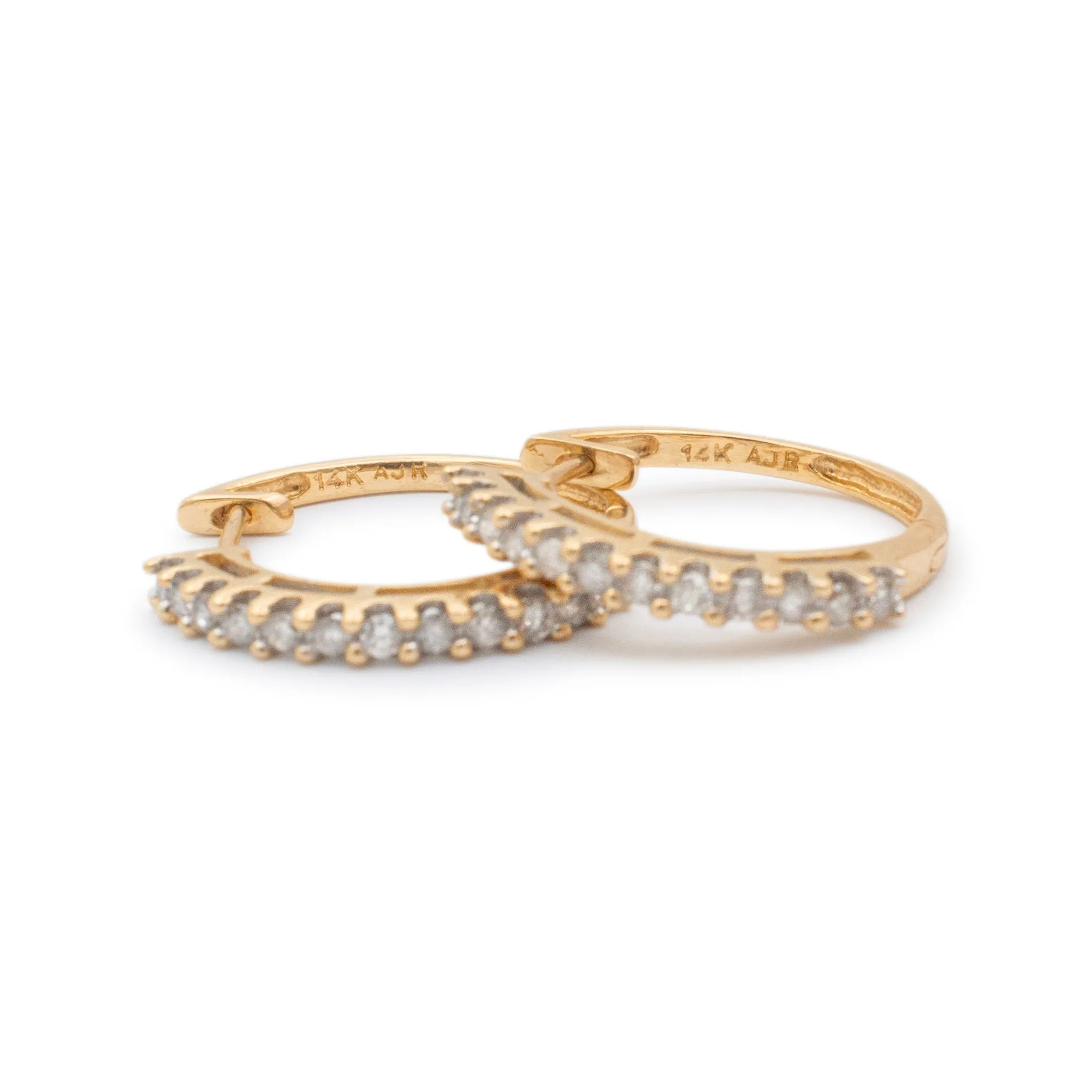 Ladies 14K Yellow Gold Half Eternity Diamond Hoop Earrings