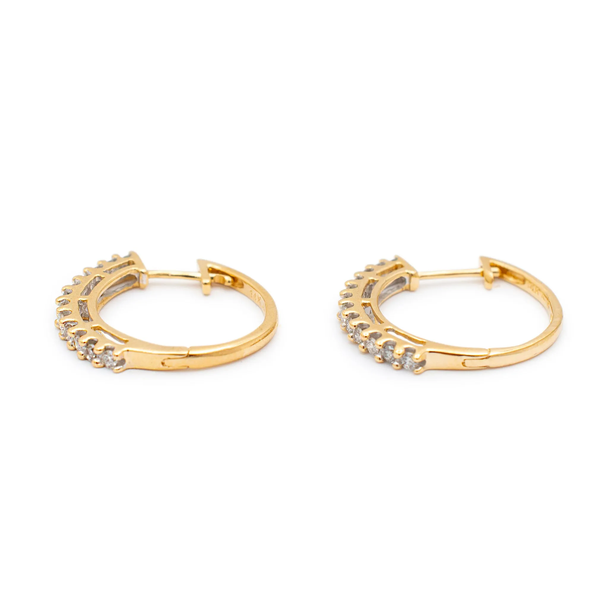 Ladies 14K Yellow Gold Half Eternity Diamond Hoop Earrings