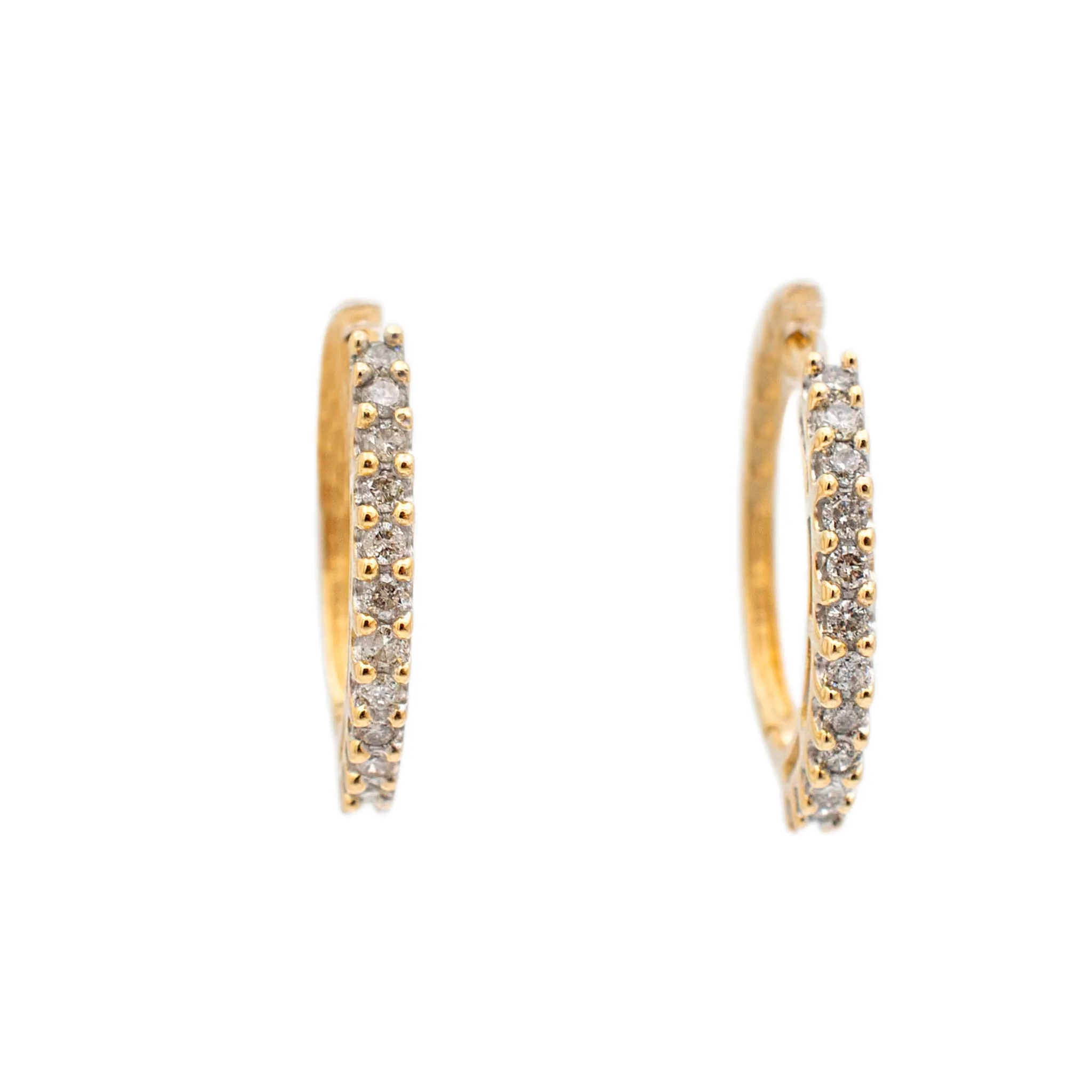 Ladies 14K Yellow Gold Half Eternity Diamond Hoop Earrings