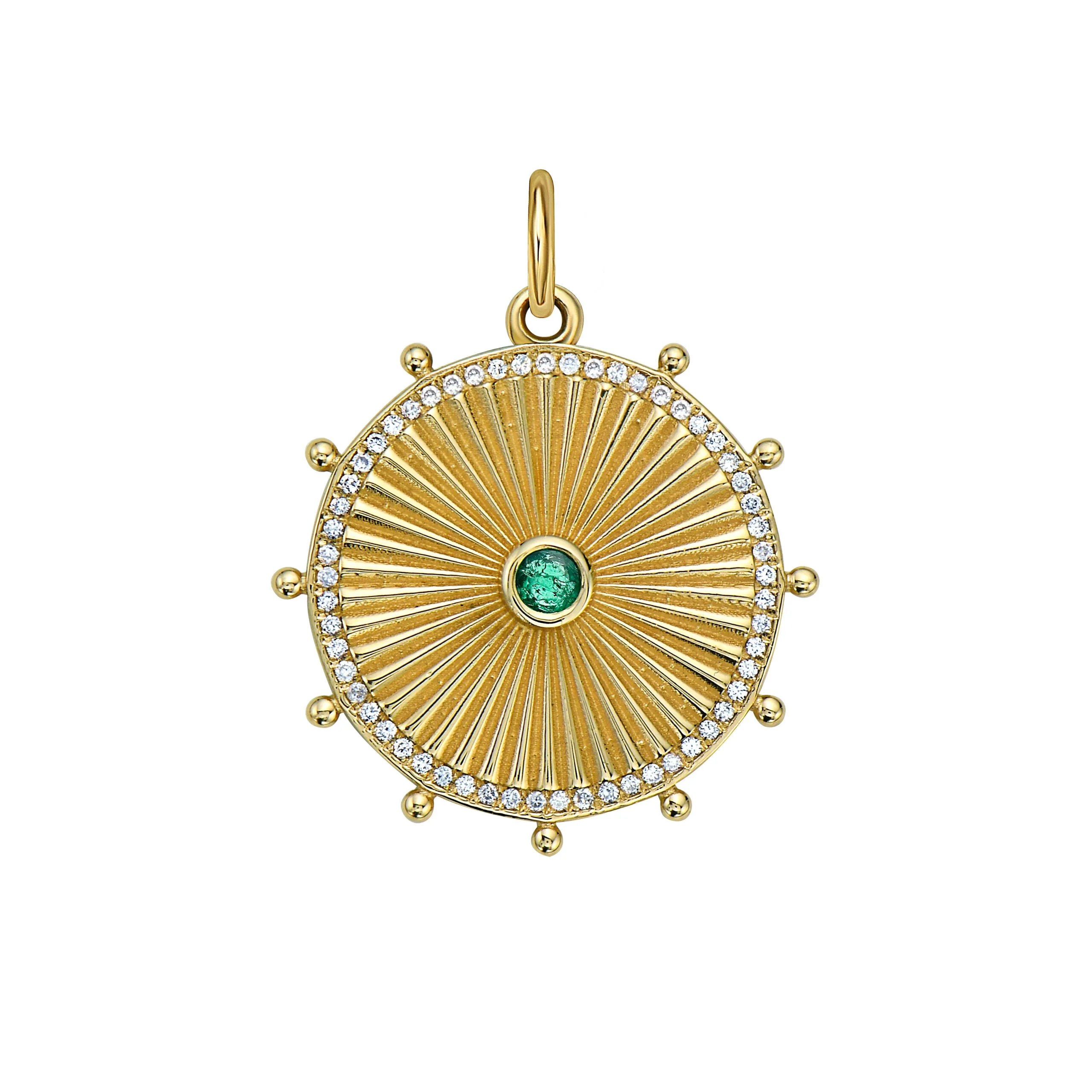 Lionheart - Cassandane - Small Emerald Sun Medallion, Yellow Gold