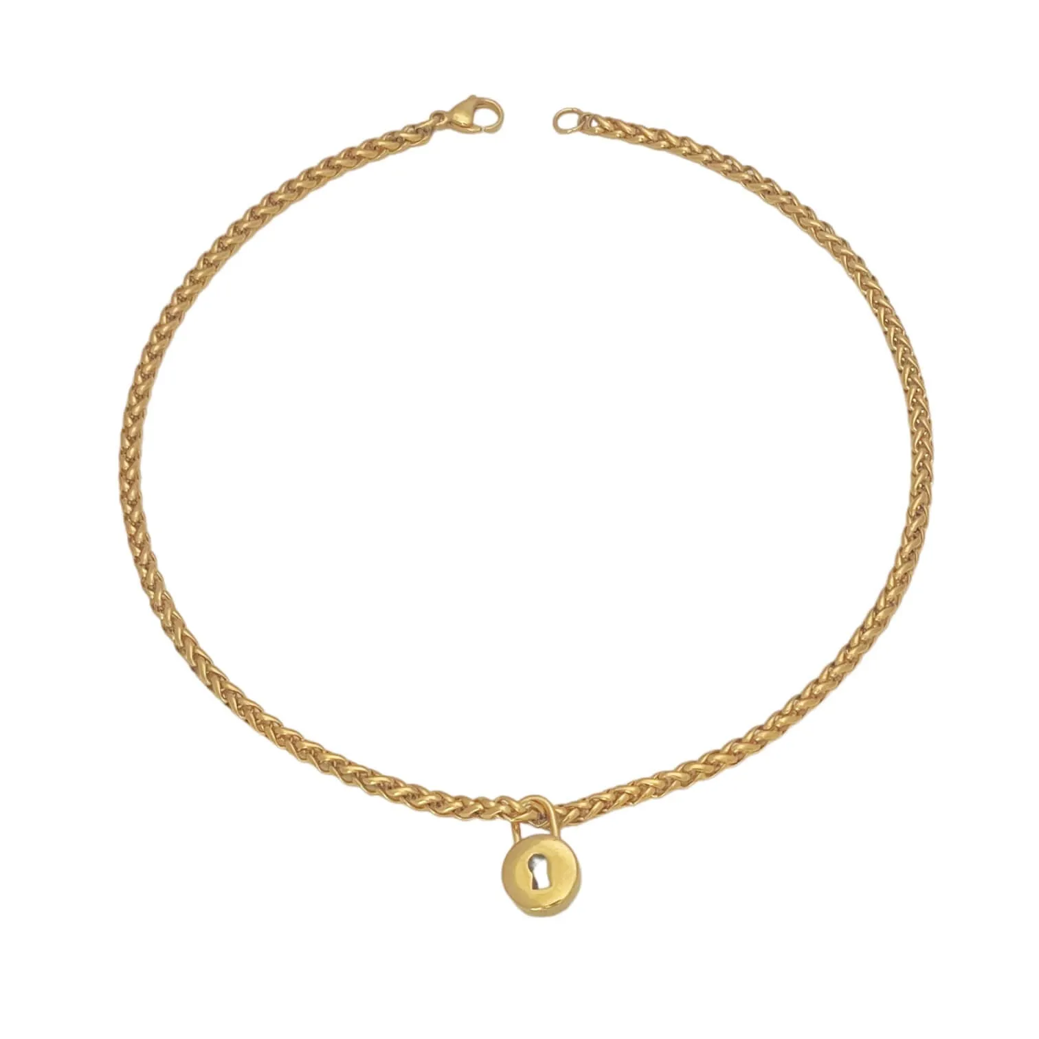 Lock Wheat Chain Necklace Gold