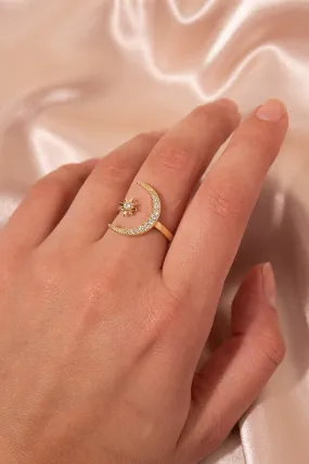 Lunalise CZ Star & Crescent Moon Ring