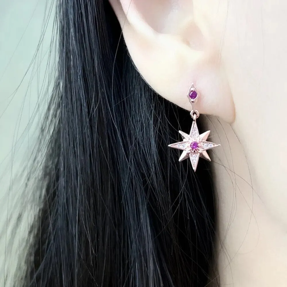 Magical Starburst Garnet Rose Gold 925 Sterling Silver Earrings