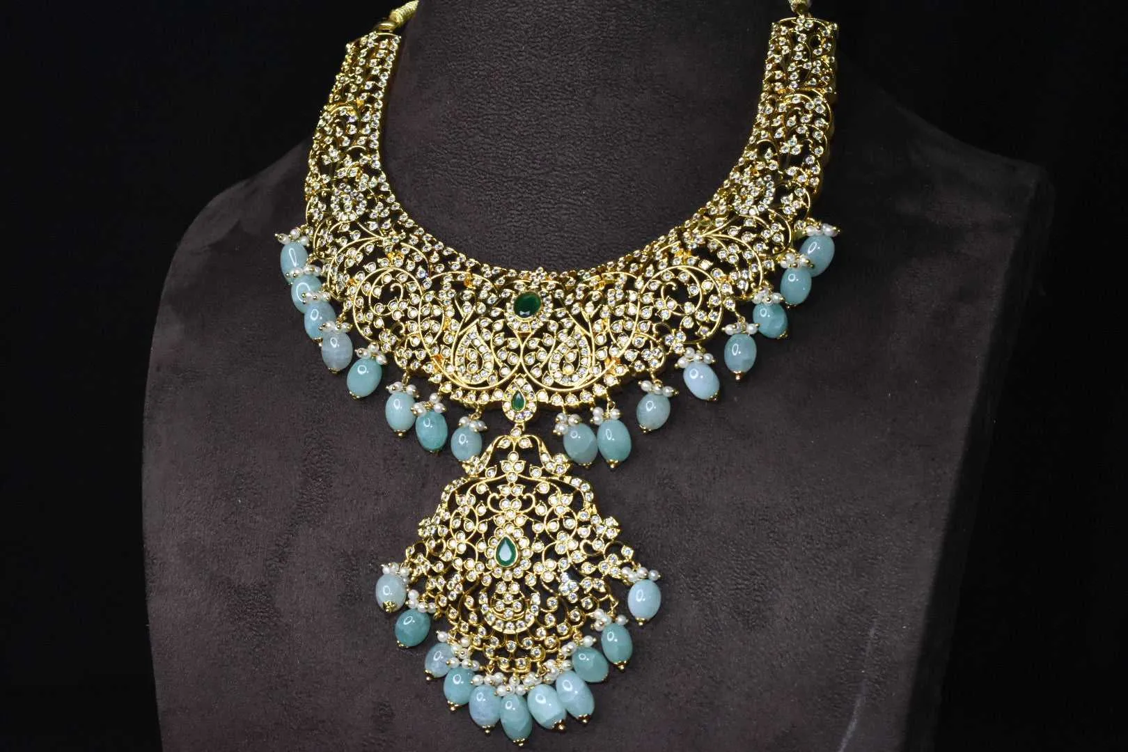 Majestic American Diamond Haram With Rosy Emeralds By Asp Fashion Jewellery