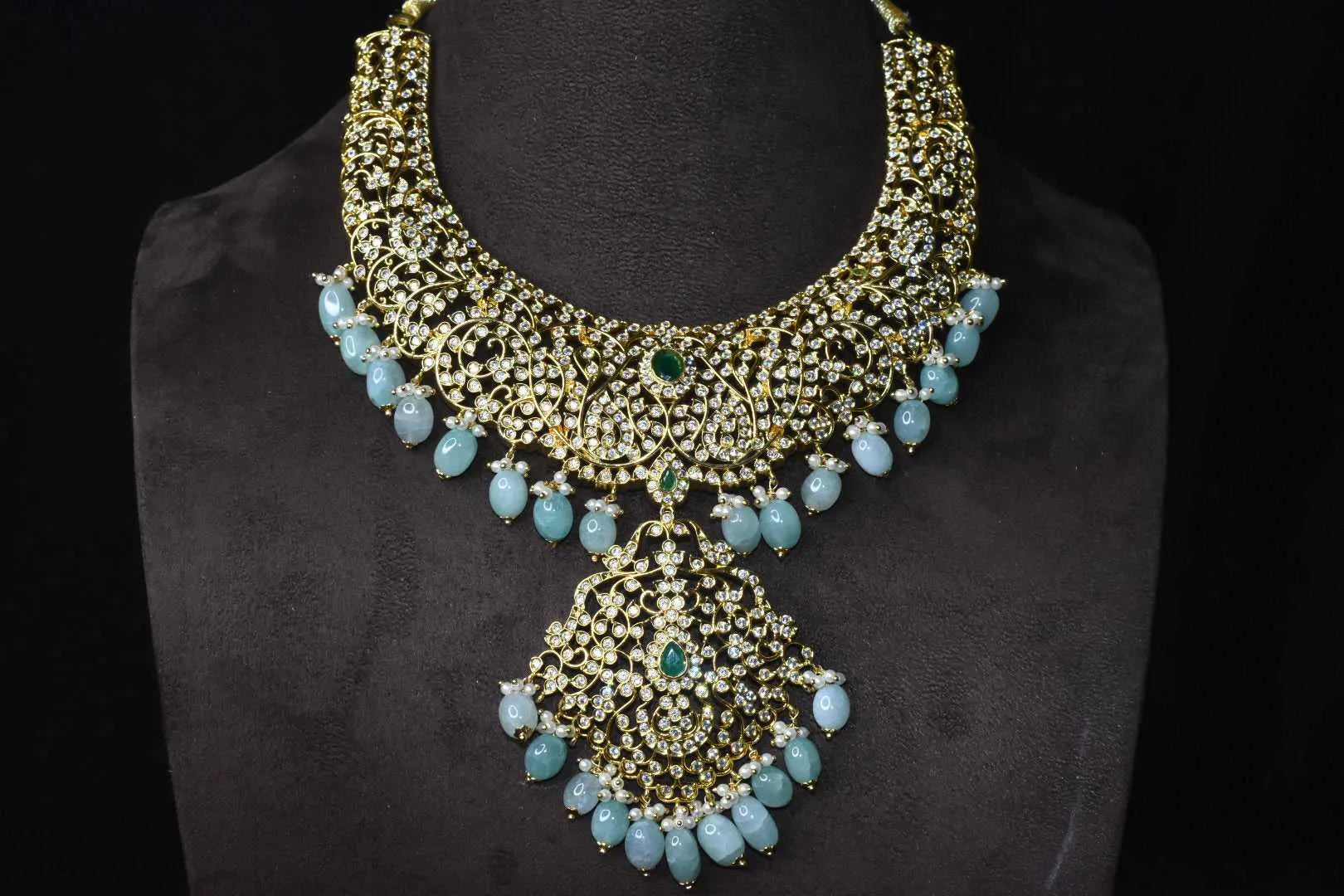 Majestic American Diamond Haram With Rosy Emeralds By Asp Fashion Jewellery