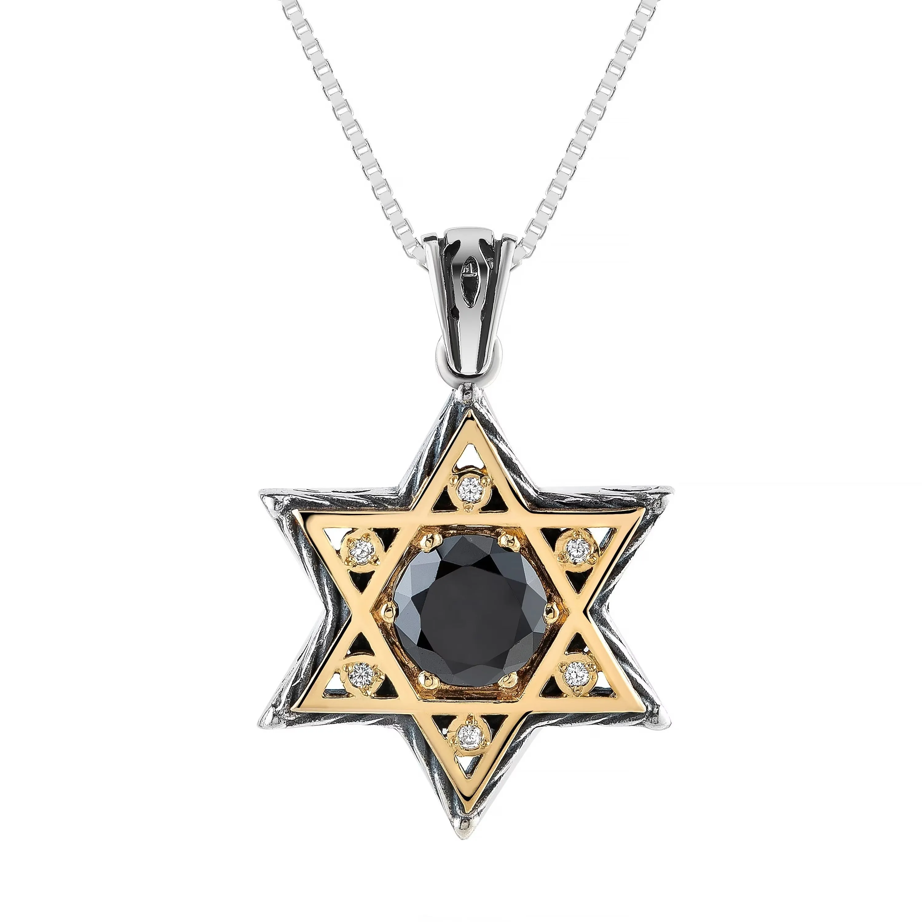 Men's Star of David Onyx and CZ Pendant - Silver & Gold Jewish Necklace Jewelry | Israel Jewelry | Holy Land Necklace | Birthday Necklace