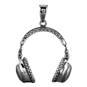 Music Headset 925 Sterling Silver Gothic Vintage Fashion Biker Pendant Necklace