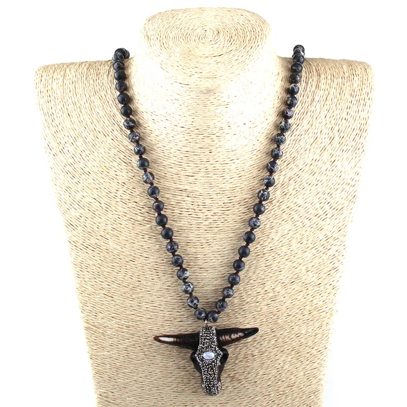 Natural Empire Crystal Longhorn Western Long Mala Necklace