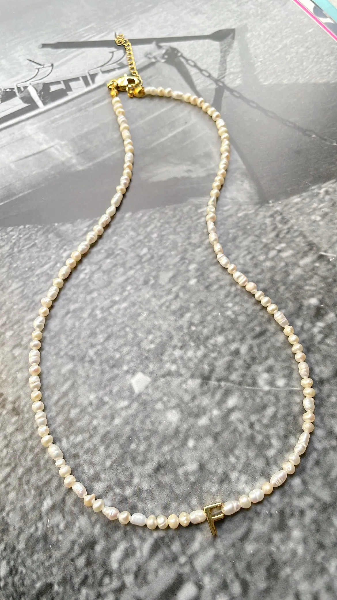 Natural mini pearls gold letter necklace