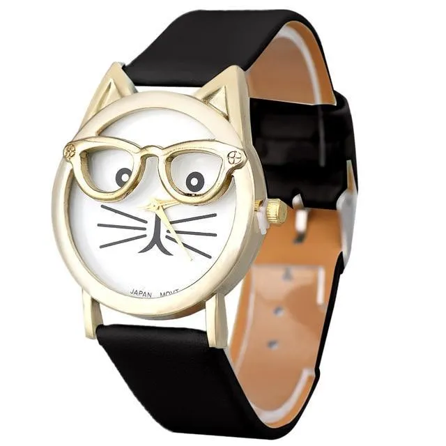 New Luxury Cat Face Printing Leather Wrist Watch