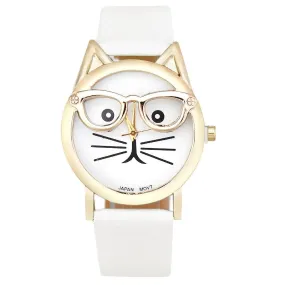 New Luxury Cat Face Printing Leather Wrist Watch