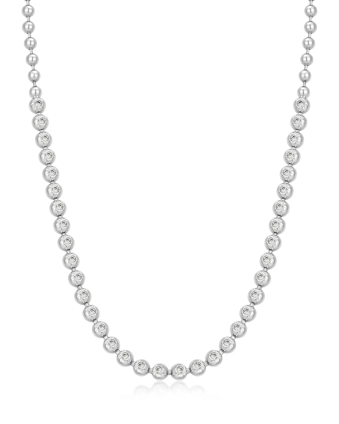 Pave Ball Chain Necklace- Silver