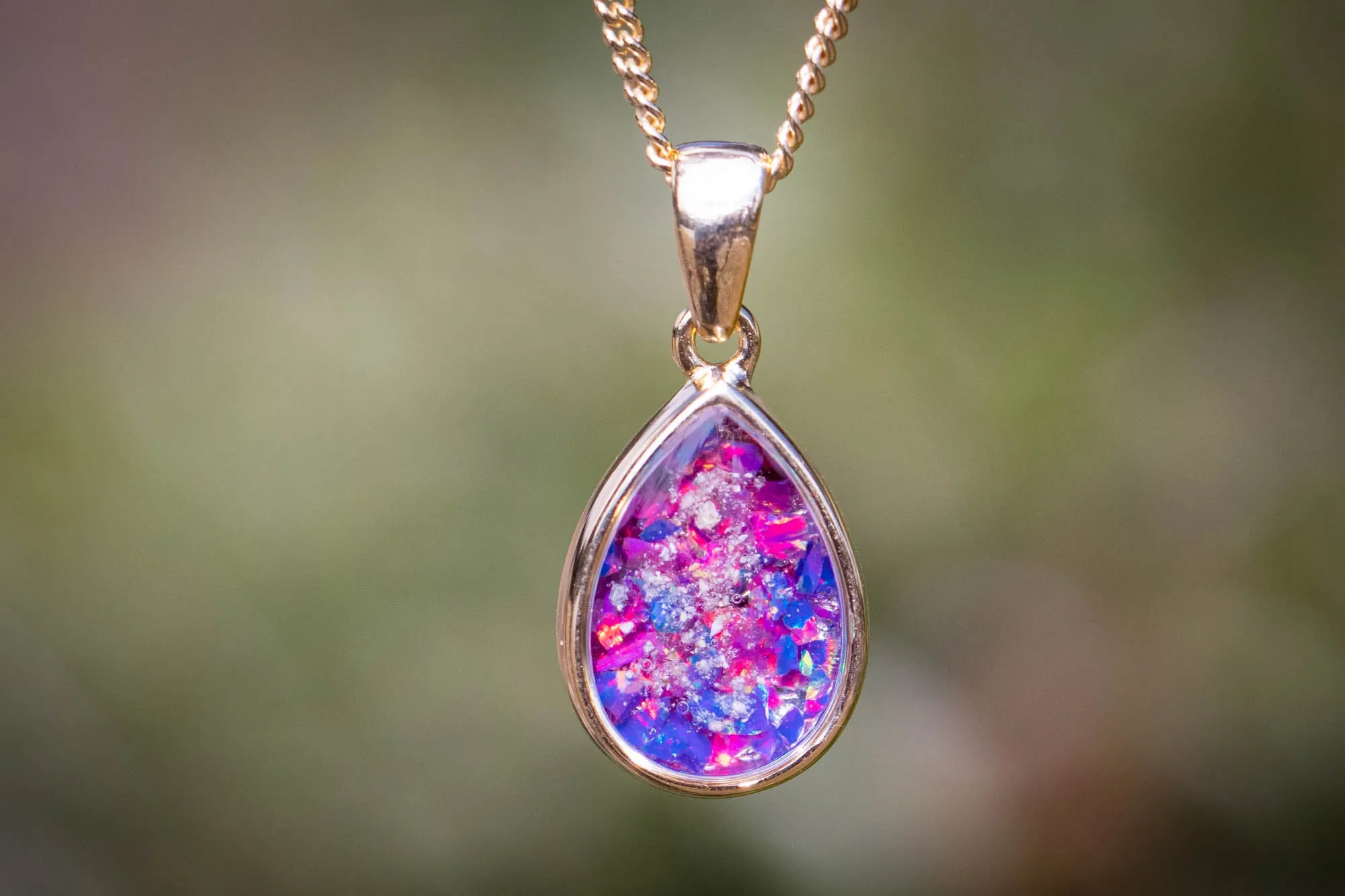 Petite Pear Drop Pendant with Crushed Opal and Cremation Ash