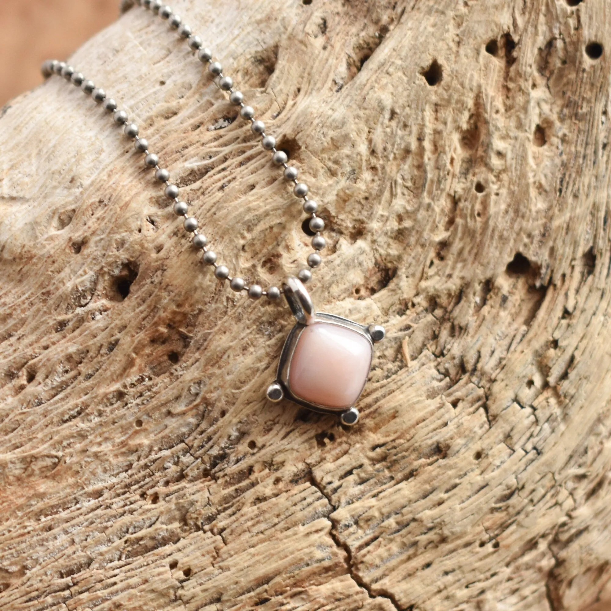 Pink Opal Little Charm Pendant - Pink Opal Pendant - Silversmith - Pink Opal Necklace