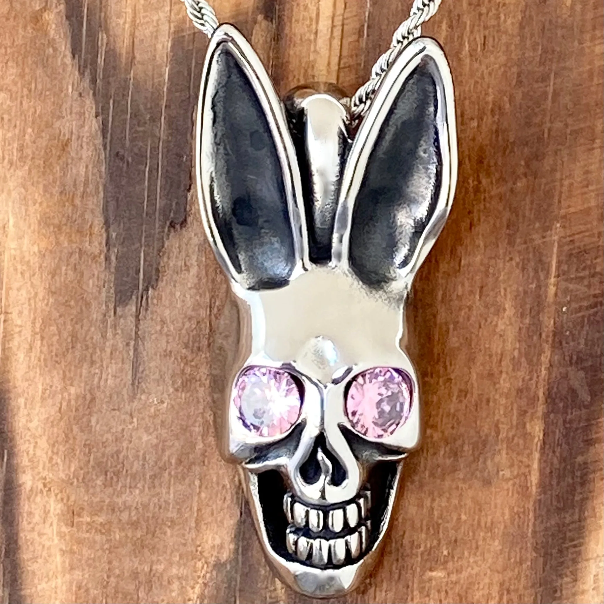 Playboy Bunny - Pink Crystal Pendant - Rope Necklace or Omega - PEN291