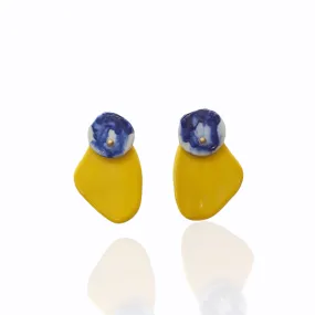 Porcelain Stud Earrings in Yellow and Blue