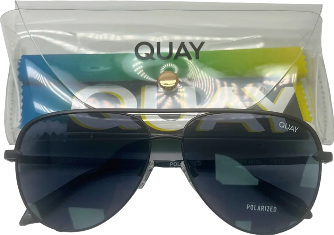 Quay Black Polarized High Key Mini Sunglasses in Case