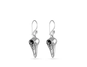 Raven Skull Earrings - Silver