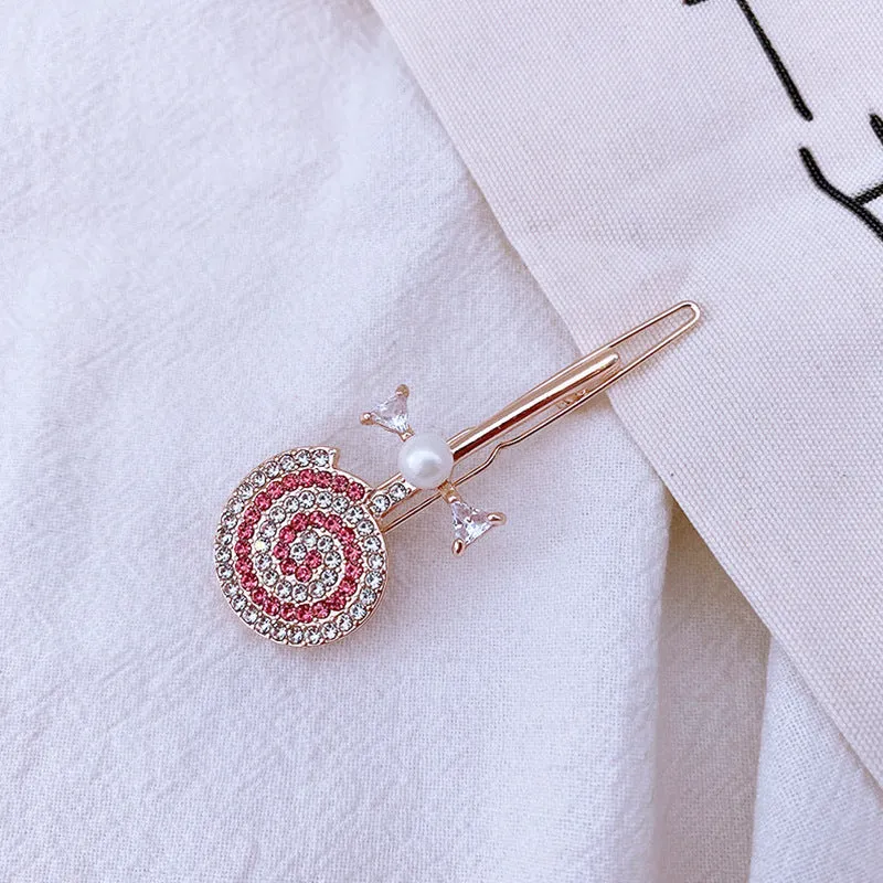 Rhinestone Lollipop Shape Hair Clip Bobby Pin Head Jewelry Non-slip Side Clip Bangs Clip Hair Accessories