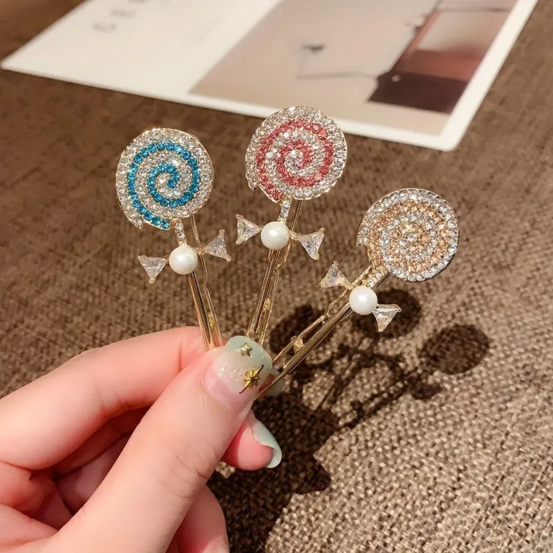 Rhinestone Lollipop Shape Hair Clip Bobby Pin Head Jewelry Non-slip Side Clip Bangs Clip Hair Accessories