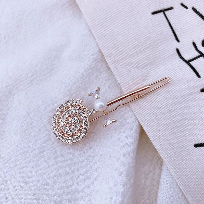 Rhinestone Lollipop Shape Hair Clip Bobby Pin Head Jewelry Non-slip Side Clip Bangs Clip Hair Accessories