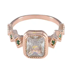 Riyo Gemstone Silver Ring With Rose Gold Plating Emerald CZ Stone Octagon Shape Bezel Setting  Jewelry Cocktail Ring