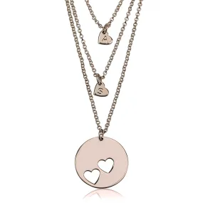 Rose Gold Plated Layered Cut Out Personalised Initial Hearts Necklace