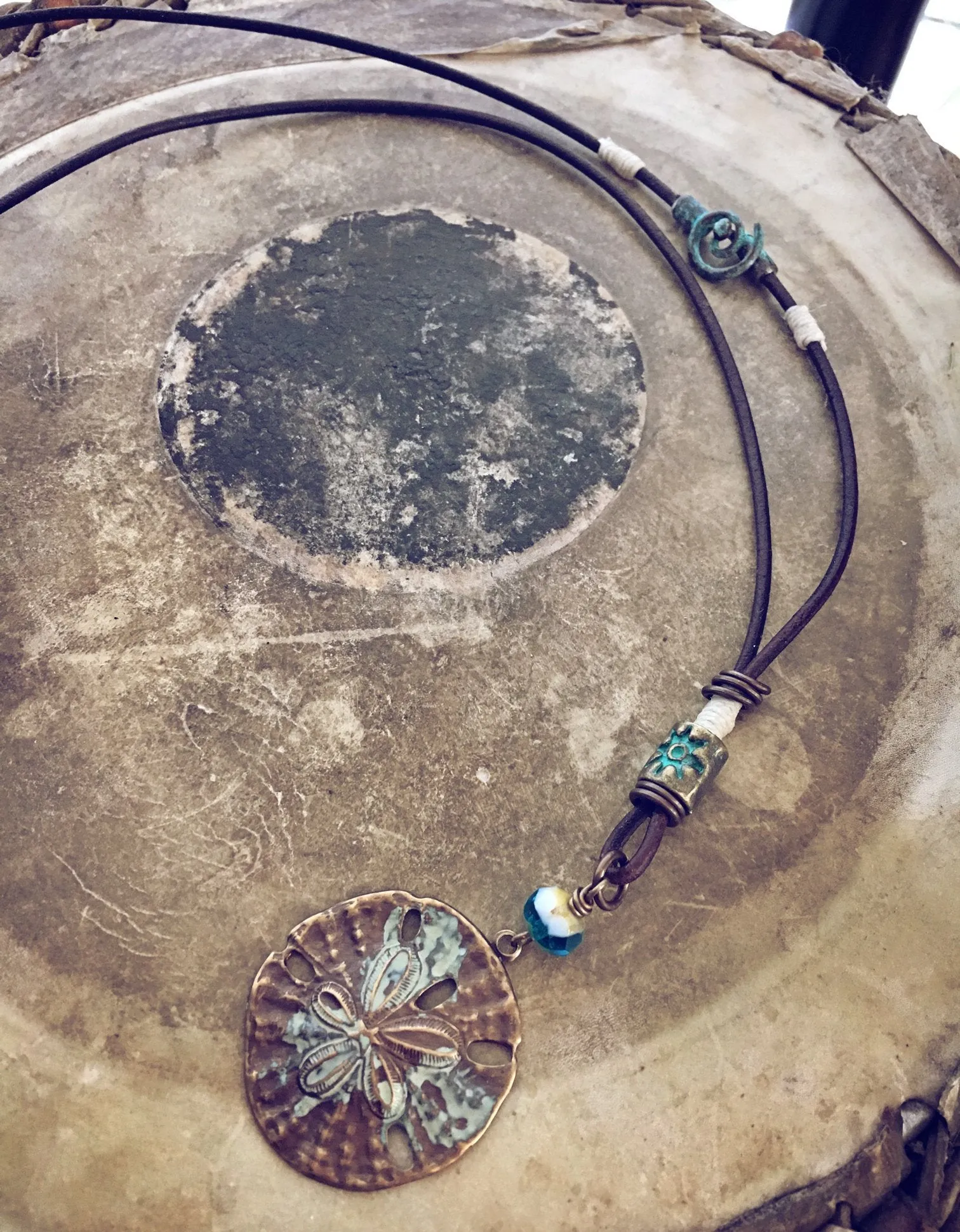 sand dollar boho beach style leather necklace